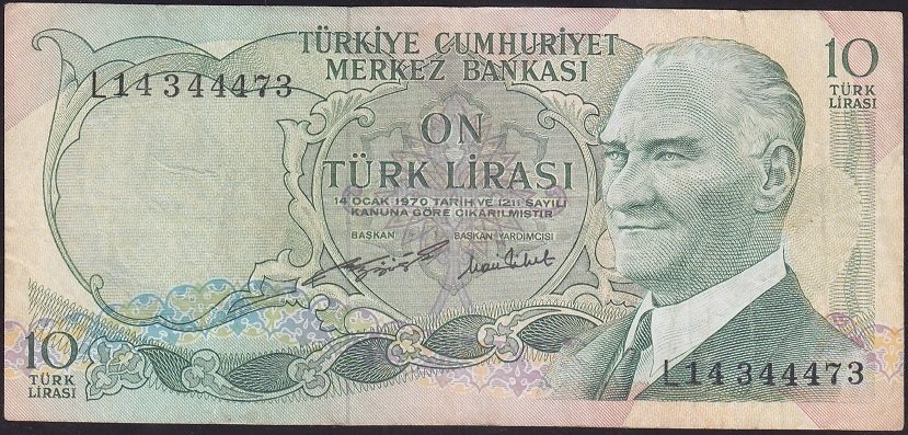 6.EMİSYON 2.TERTİP 10 LİRA L14 344473 ÇOK TEMİZ