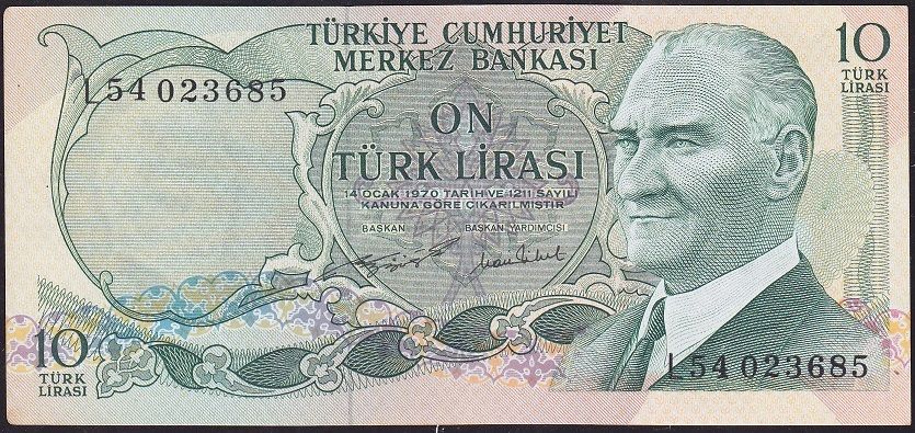6.Emisyon 2.Tertip 10 Lira L54 023685 Ççt Çilaltı