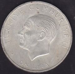 1960 Yılı 10 Lira - Hakimiyet Milletindir İhtilal Gümüş (15 Gram) Çilaltı Çil