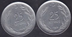 1969 Yılı 25 Kuruş Çok Temiz (Ters Düz Takım )