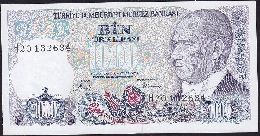 7.Emisyon 2.Tertip 1000 Lira H20 132634 Çil