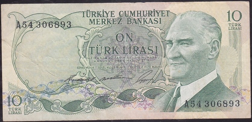 6.Emisyon 1.Tertip 10 Lira A54 306893 Çok Temiz +