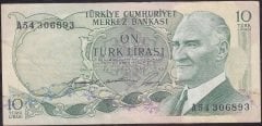 6.Emisyon 1.Tertip 10 Lira A54 306893 Çok Temiz +