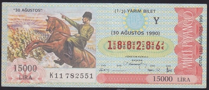 1990 30 AĞUSTOS YARIM BİLET Y SERİSİ