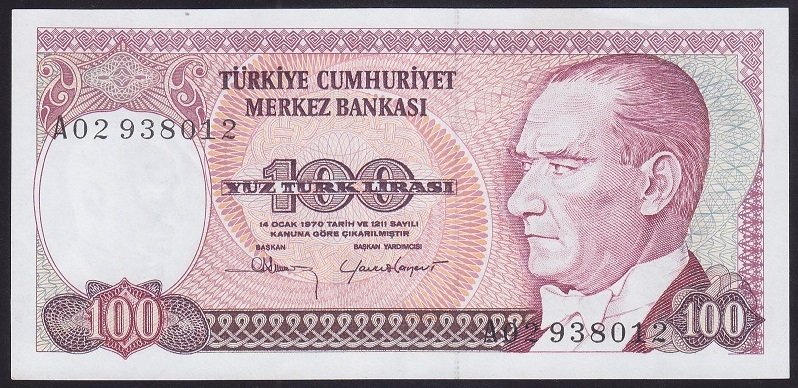 7.EMİSYON 1.TERTİP 100 LİRA A02 938012 ÇİLALTI