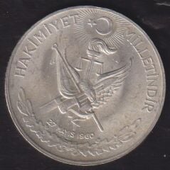 1960 Yılı 10 Lira - Hakimiyet Milletindir İhtilal Gümüş (15 Gram)