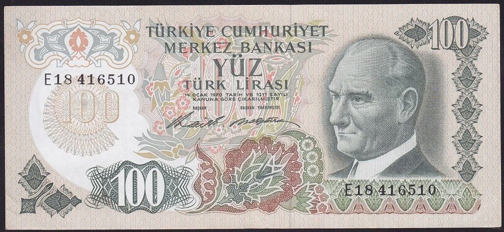 6.Emisyon 1.Tertip 100 Lira E18 416510 Çok Çok Temiz+