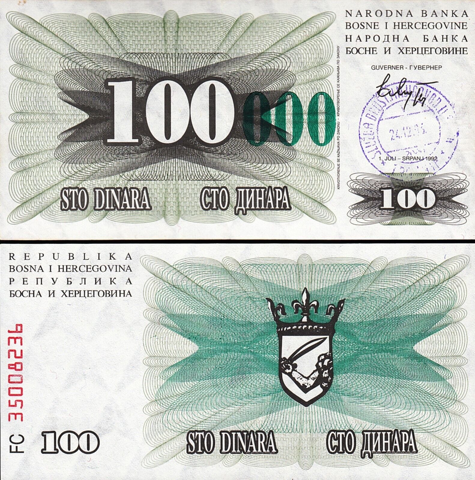 Bosna Hersek 100000 Dinar 1992 Çil Pick 56c
