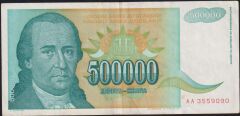 Yugoslavya 500000 Dinar 1993 Çok Temiz+ Pick 131 ( AA )