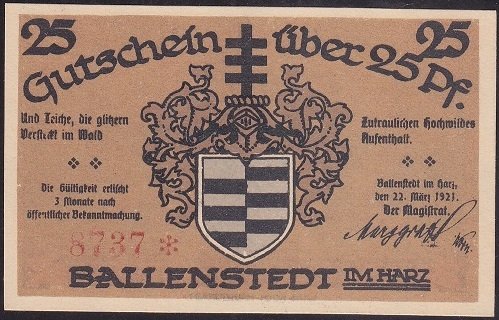 ALMANYA 25 PFENNİNG NOTGELD 1921 ÇİL