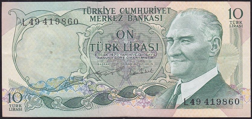 6.Emisyon 2.Tertip 10 Lira L49 419860 Çok Çok Temiz