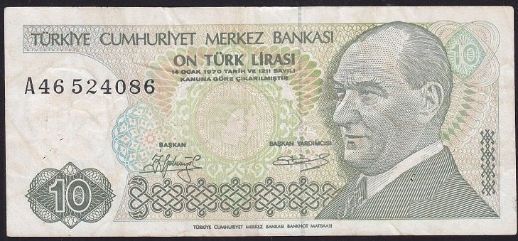 7.Emisyon 1.Tertip 10 Lira A46 524086 Çok Temiz