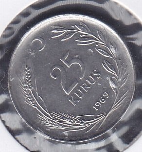 1969 Yılı 25 Kuruş Çilaltı (Ters )