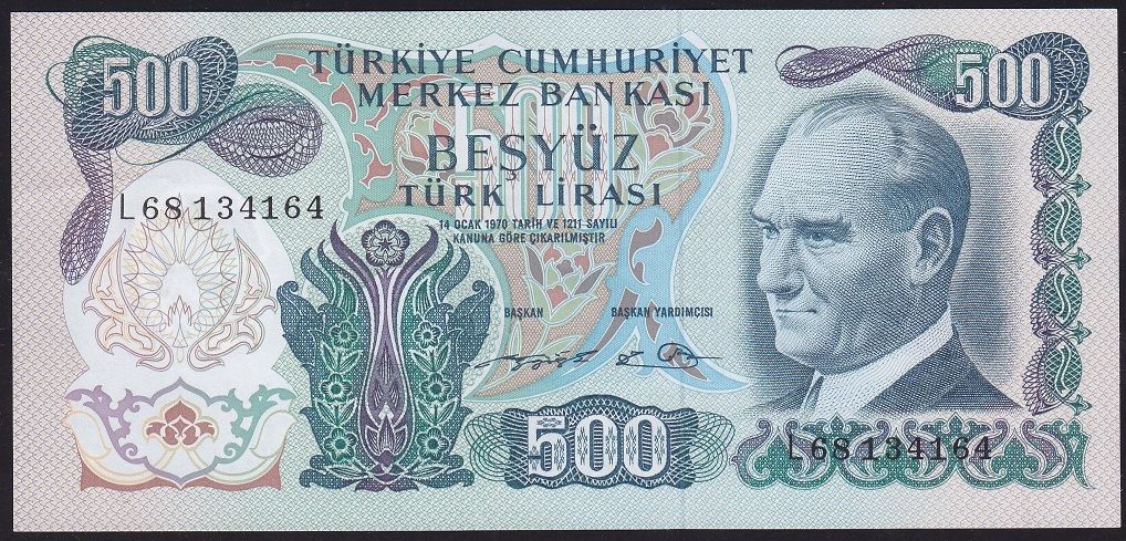 6.Emisyon 2.Tertip 500 Lira L68 134164 Çok Çok Temiz Çilaltı