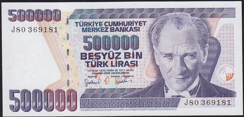 7.Emisyon 4.Tertip 500000 Lira J80 369181 Çil
