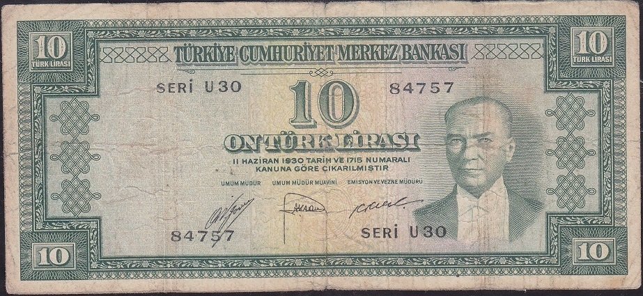 5.Emisyon 2.Tertip 10 Lira U30 84757 Çok Temiz