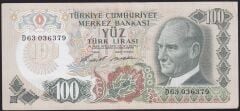 6.Emisyon 1.Tertip 100 Lira D63 036379 Çok Çok Temiz