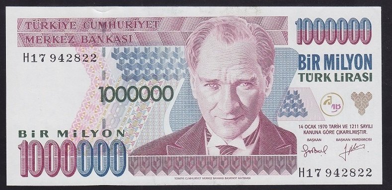 7.Emisyon 2.Tertip 1 000 000 Lira H17 942822 Çil