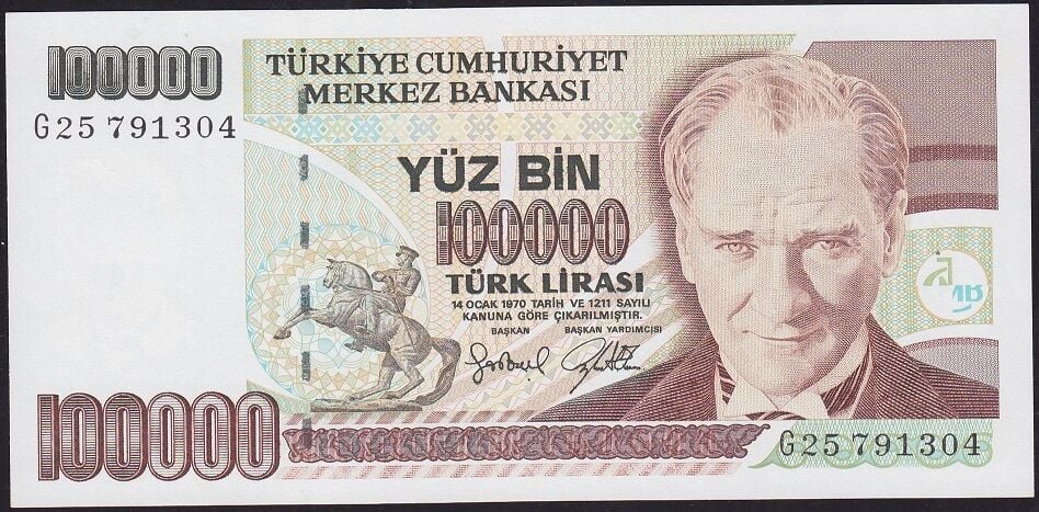 7.Emisyon 3.Tertip 100000 Lira G25 791304 Çil