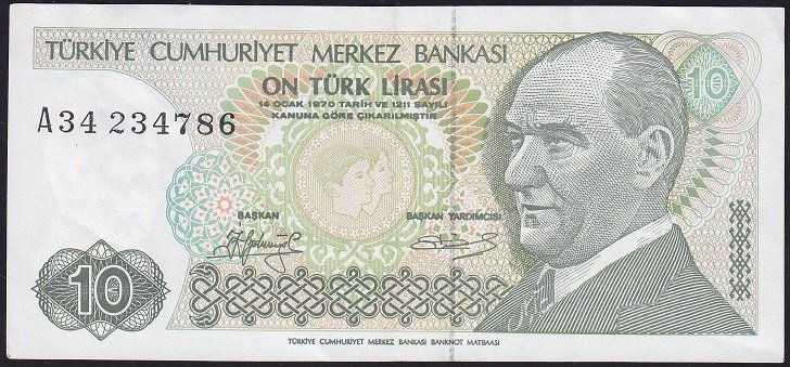 7.Emisyon 1.Tertip 10 Lira A34 234786 Ççt