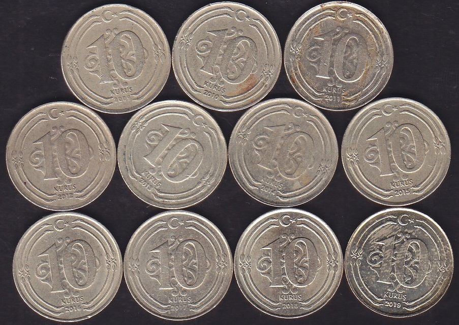 2009 - 2019  arası 10 Kuruş Lotu 11 Farklı