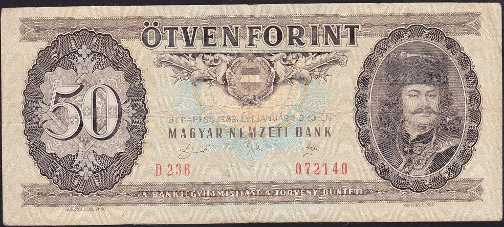 Macaristan 50 Forint 1989 Çok Temiz