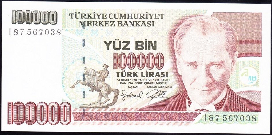 7.Emisyon 3.Tertip 100000 Lira I87 567038 Çilaltı Çil
