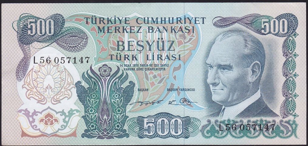 6.Emisyon 2.Tertip 500 Lira L56 057147 Çok Çok Temiz Çilaltı