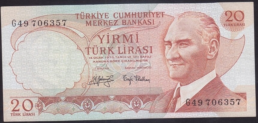 6.EMİSYON 3.TERTİP 20 LİRA G49 706357 ÇOK ÇOK TEMİZ +