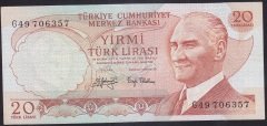 6.EMİSYON 3.TERTİP 20 LİRA G49 706357 ÇOK ÇOK TEMİZ +