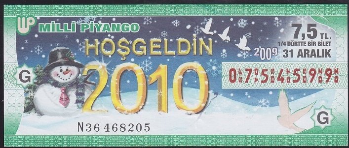 2009 31 ARALIK ÇEYREK BİLET G SERİSİ