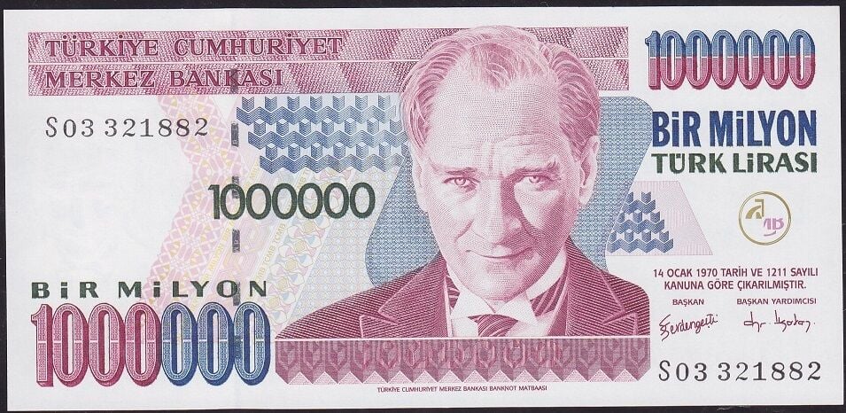 7.Emisyon 3.Tertip 1000000 Lira S03 321882 Çil