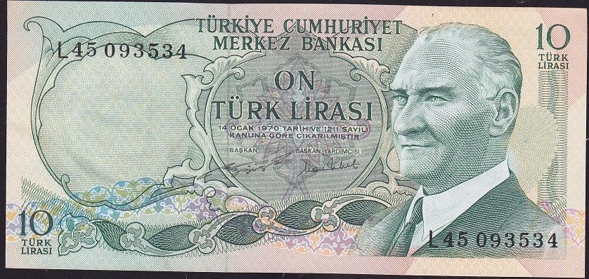 6.Emisyon 2.Tertip 10 Lira L45 093534 Çilaltı