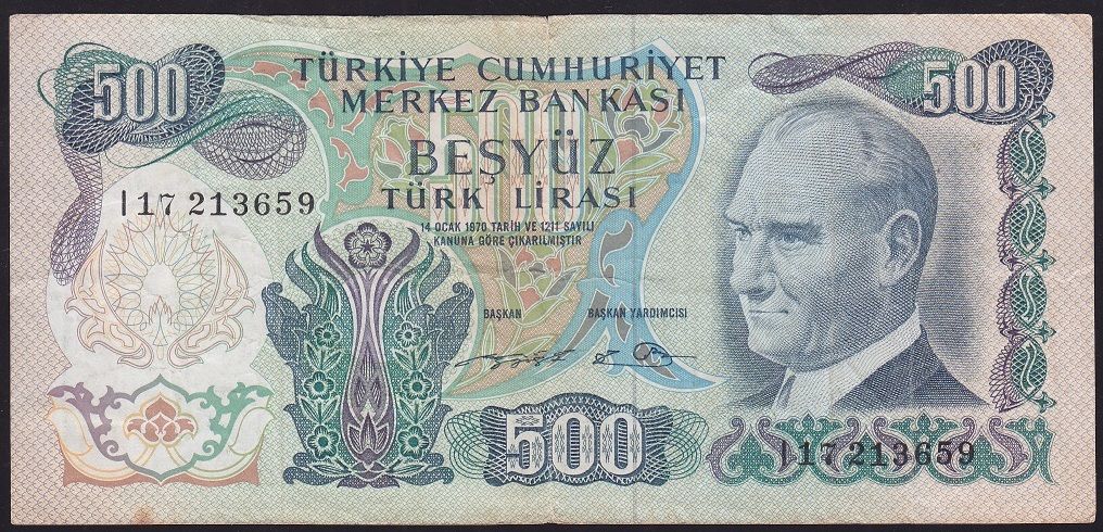 6.Emisyon 2.Tertip 500 Lira I17 213659 Çok Temiz