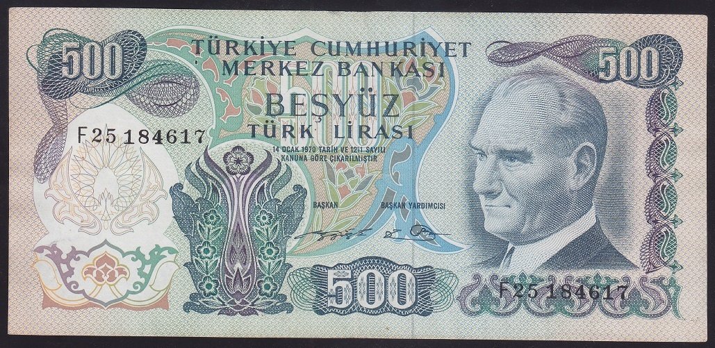 6.EMİSYON 2.TERTİP 500 LİRA F25 184617 ÇOK TEMİZ