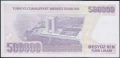 7.Emisyon 4.Tertip 500000 Lira J72 101131 Çilaltı Çil ( Bandrol baskı izleri var )