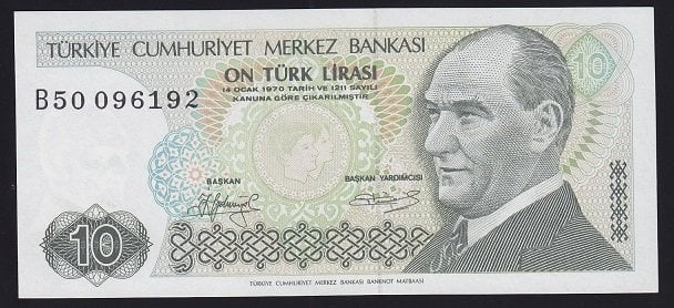 7.EMİSYON 1.TERTİP 10 LİRA B50 096192 ÇİLALTI