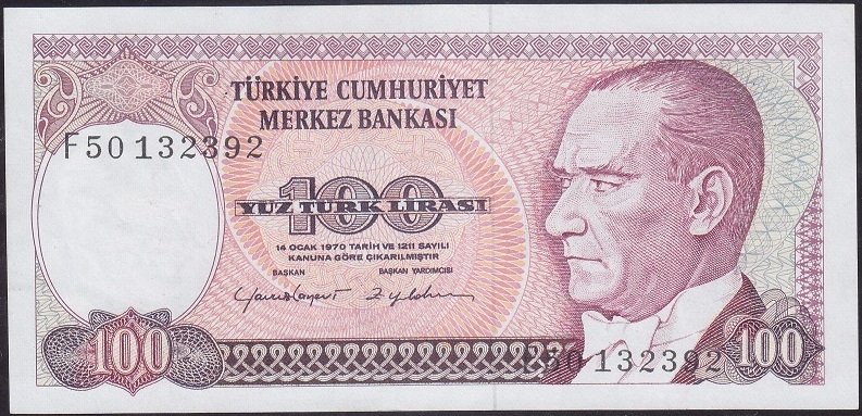 7.Emisyon 2.Tertip 100 Lira F50 132392 Ççt +
