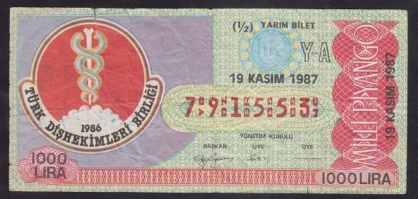 1987 19 KASIM YARIM BİLET Y-A SERİSİ -KONDÜSYON DÜŞÜK