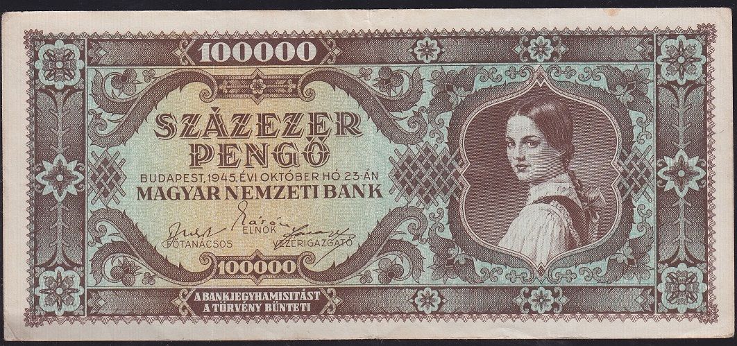 Macaristan 100000 Pengo 1945 Çok Temiz+