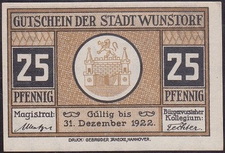 ALMANYA 25 PFENNİNG NOTGELD 1922 ÇİL