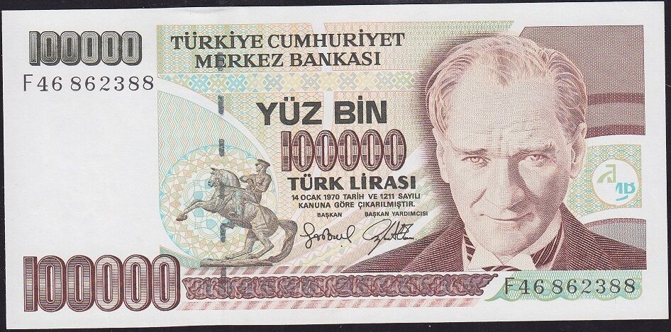 7.Emisyon 3.Tertip 100000 Lira F46 862388 Çil