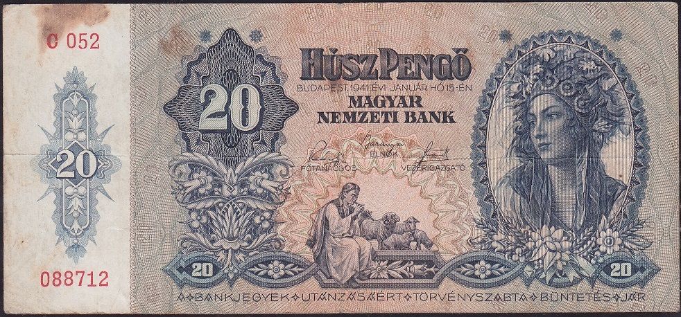 Macaristan 20 Pengo 1941 Çok Temiz