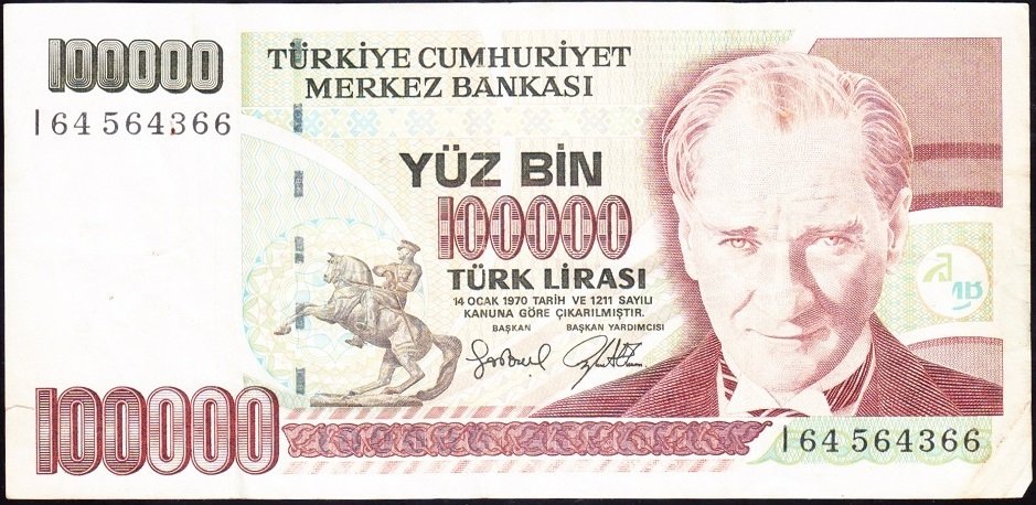 7.Emisyon 3.Tertip 100000 Lira I64 564366 Çok Temiz +