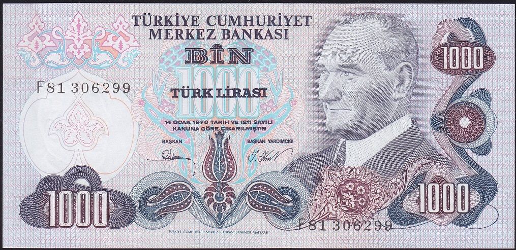 6.Emisyon 3.Tertip 1000 Lira F81 306299 Çil