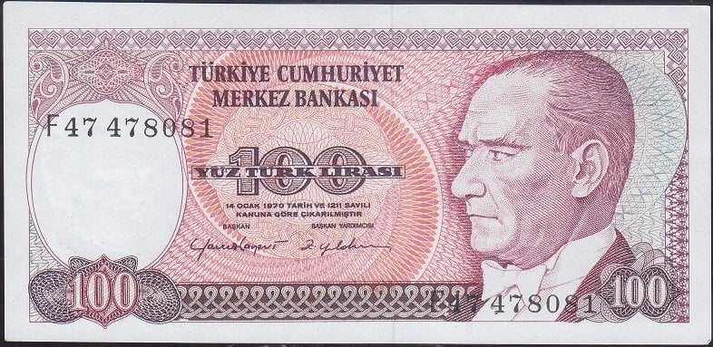 7.Emisyon 2.Tertip 100 Lira F47 478081 Çil