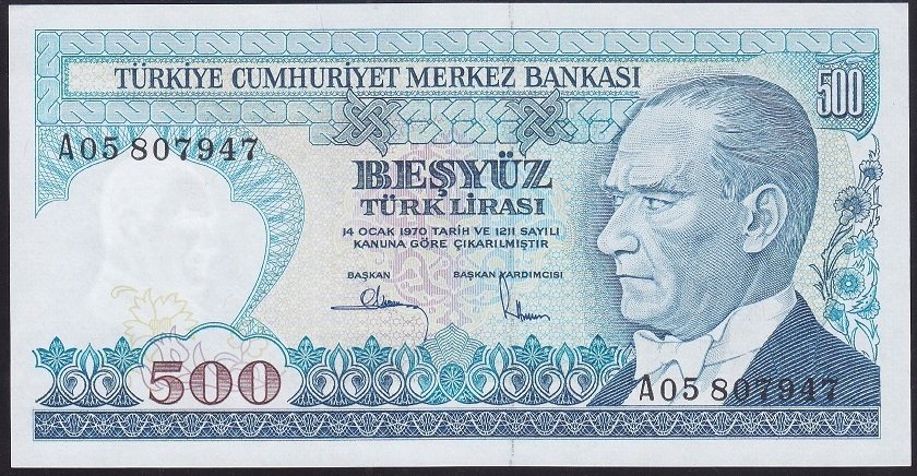 7.EMİSYON 1.TERTİP 500 LİRA A05 807947 ÇİL