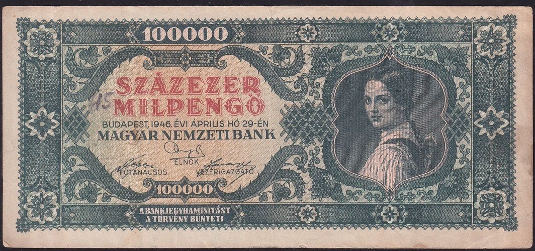 Macaristan 100000 Pengo 1946 Çok Temiz