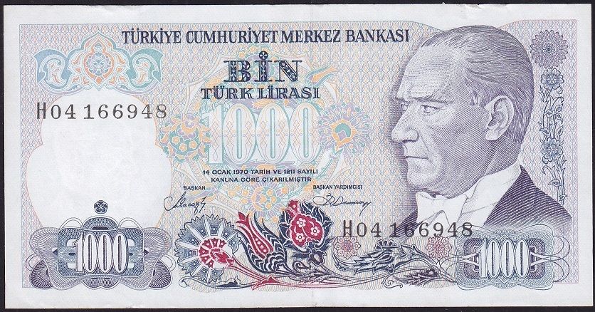 7.Emisyon 2.Tertip 1000 Lira H04 166948 Çok Çok Temiz