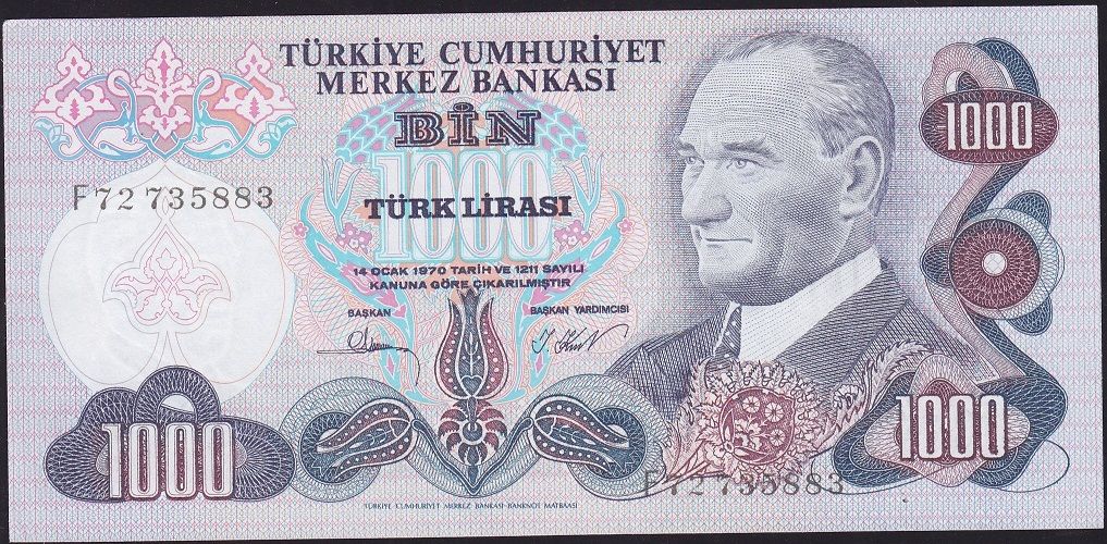 6.Emisyon 3.Tertip 1000 Lira F72 735883 Çilaltı
